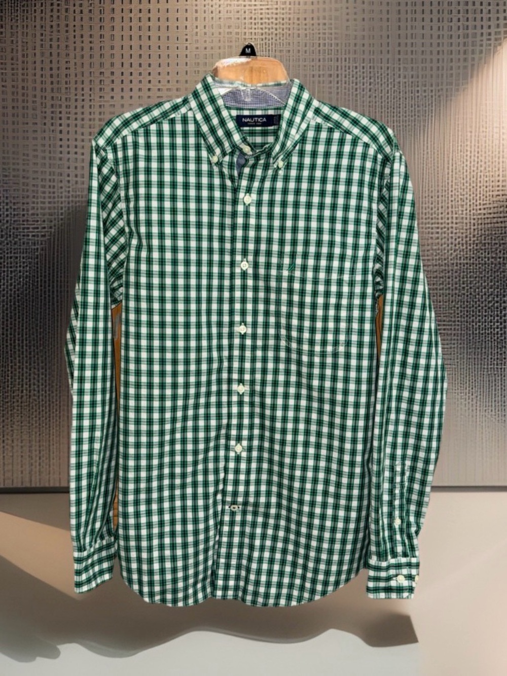 NWT Nautica Men’s Green and White Plaid Button-Down Shirt-S
